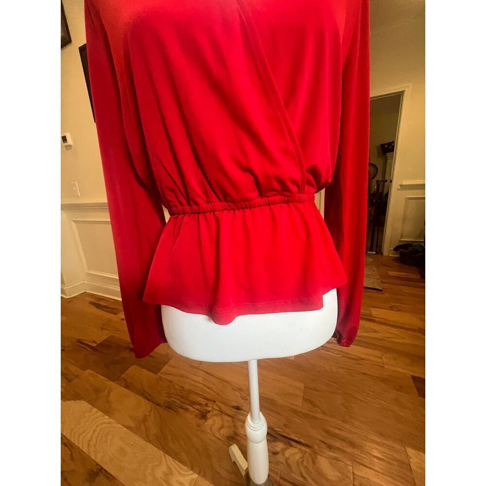 MICHAEL KORS RED FAUX WRAP CINCH WAIST LONG SLEEVE BLOUSE WOMENS XTRA SMALL - Picture 6 of 8